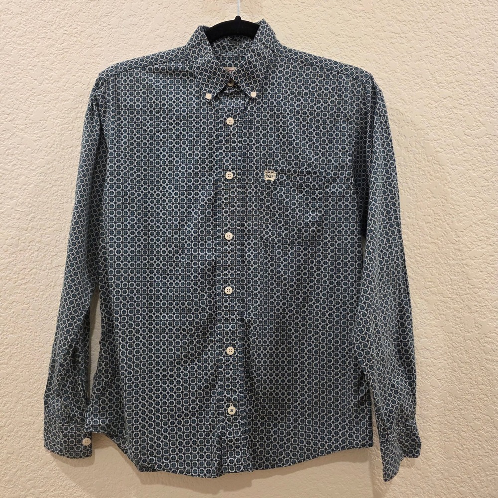 Cinch Boys Blue Geometric Medallion Button Down Shirt Size M 10 MTW7060213